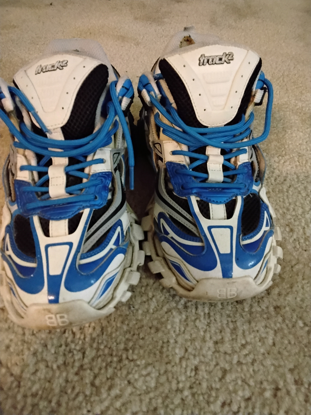 Balenciaga Men's Blue and White Track2 Sneakers (No Box)